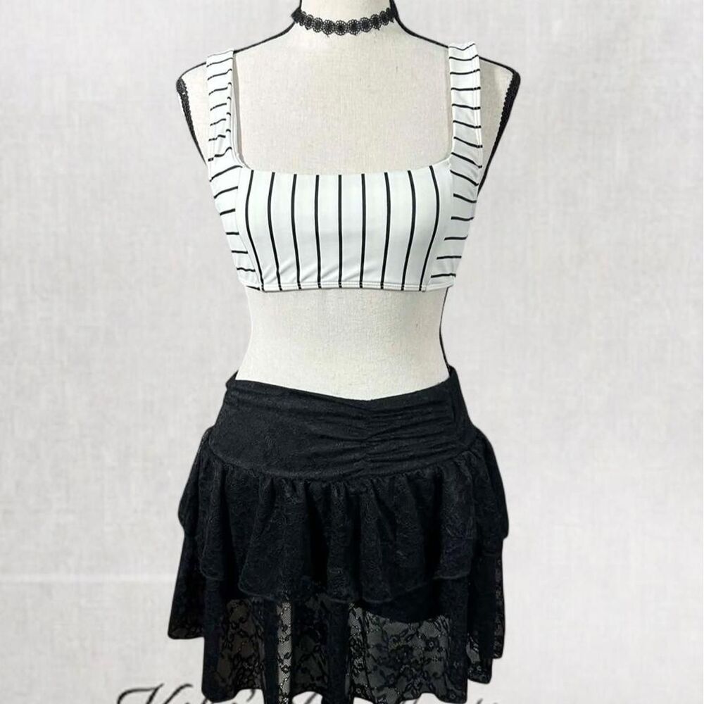 Minimalist Coquette White and Black Striped Bikini Top